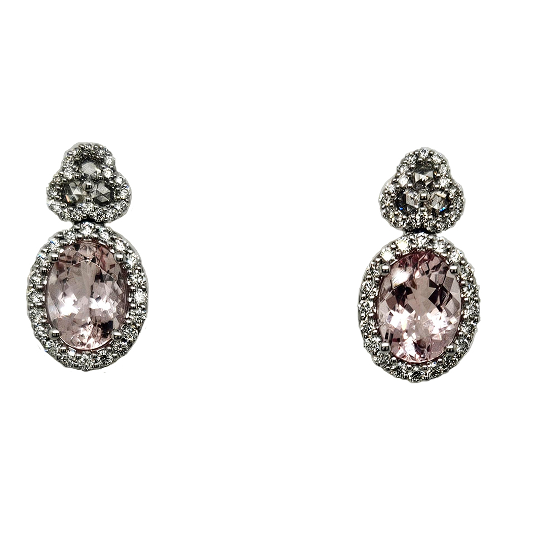 18K White Gold Morganite and Diamond Drop Earrings