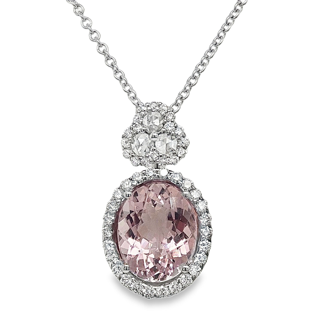 18K White Gold Morganite and Diamond Pendant