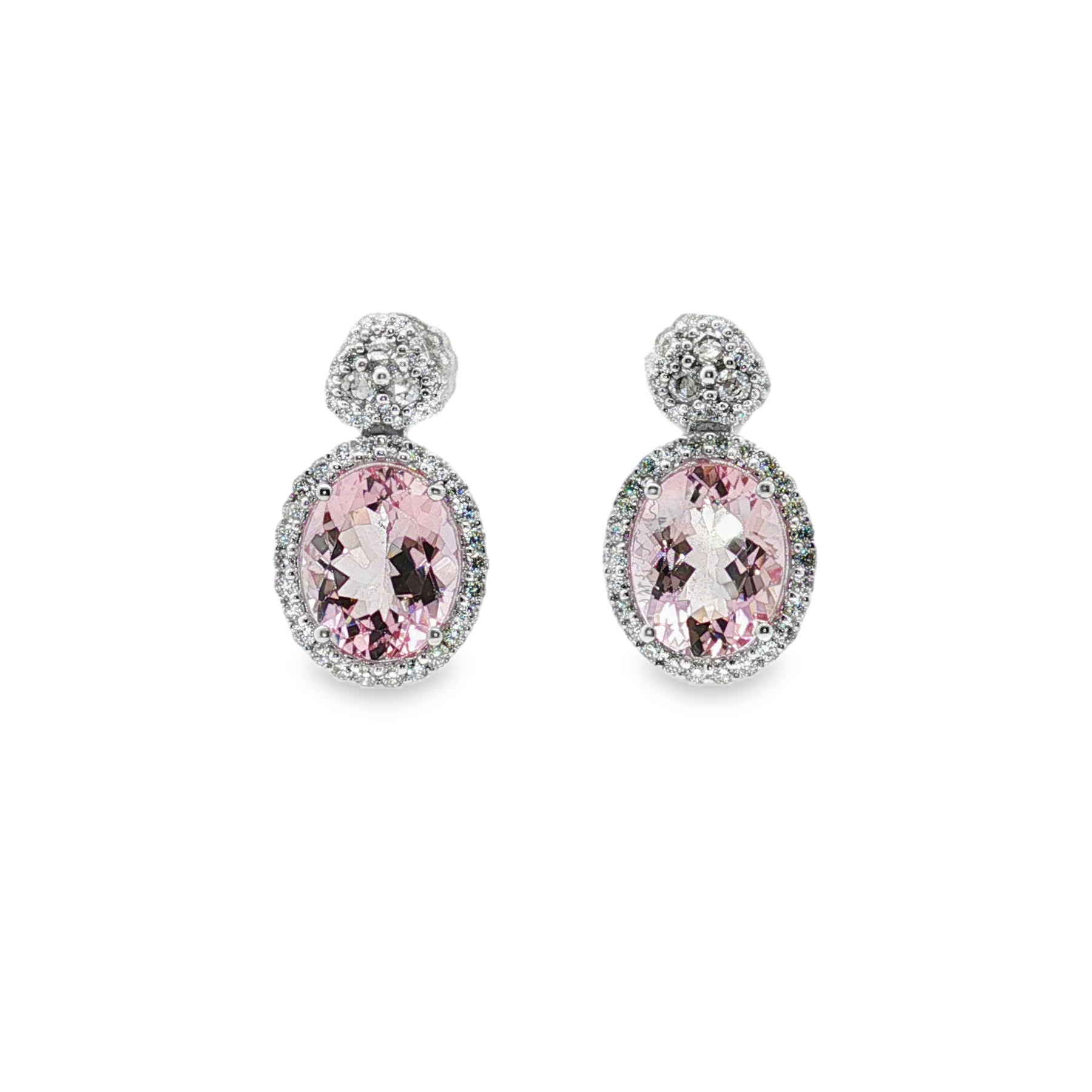 18K White Gold Morganite and Diamond Drop Earrings