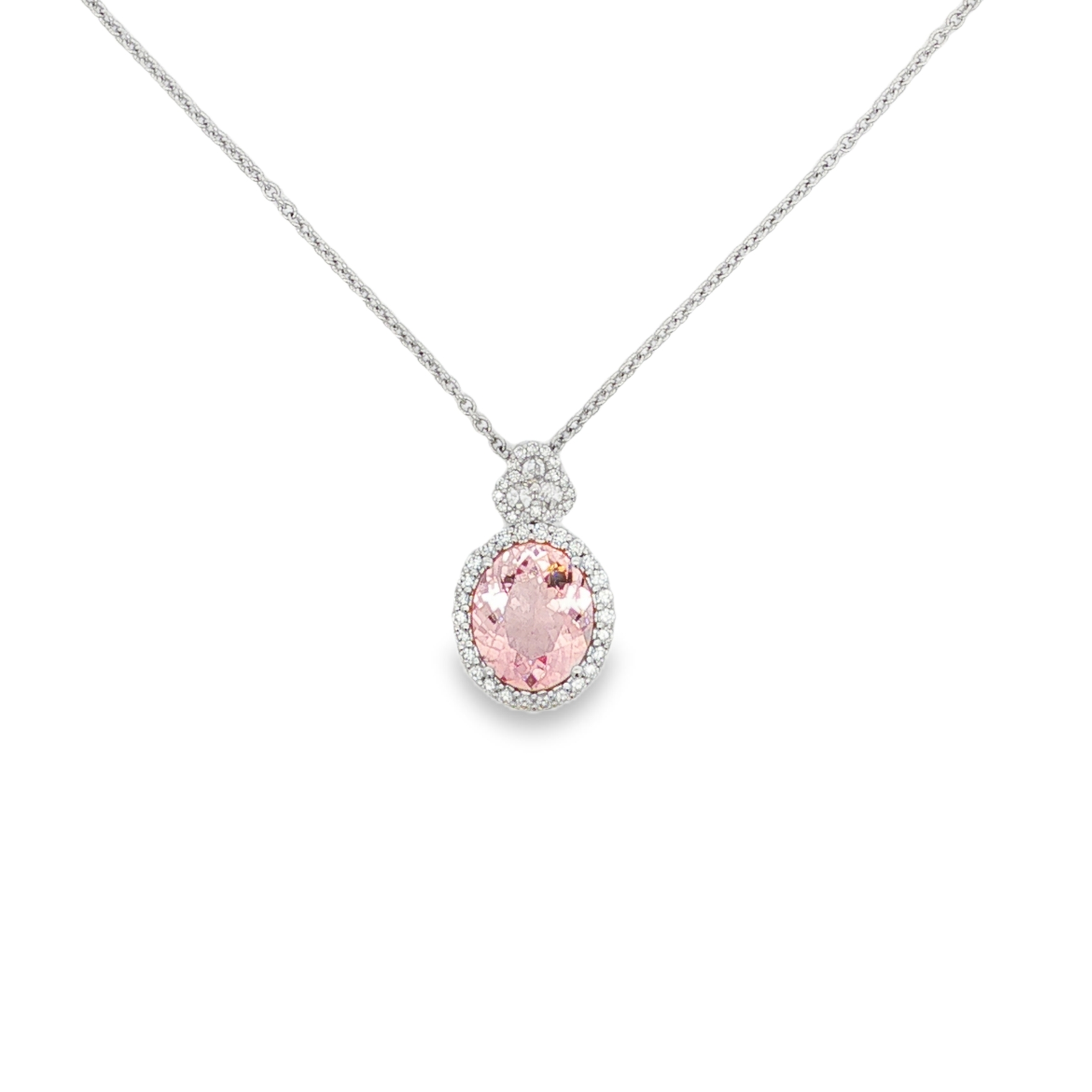 18K White Gold Morganite and Diamond Pendant Necklace
