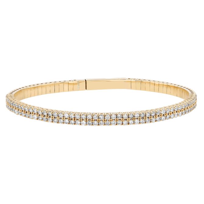 14K Yellow Gold Two Row Diamond Flexible Bangle Bracelet