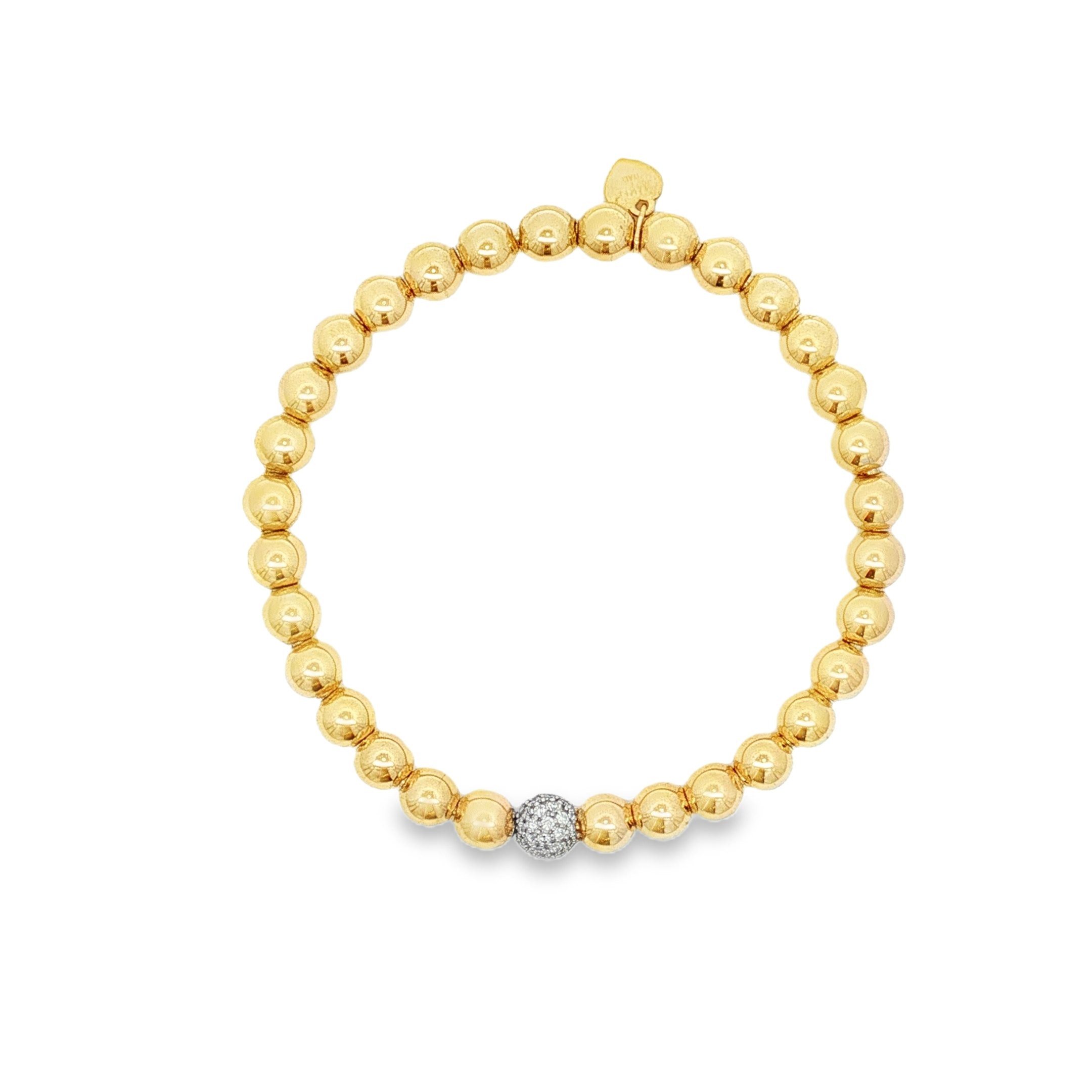 14K Yellow and White Gold Diamond Bead Stretch Bracelet