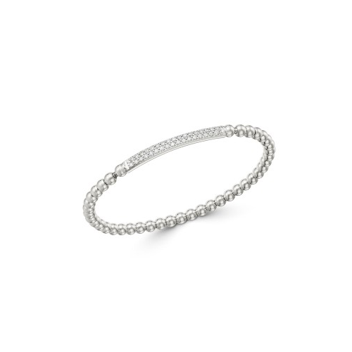 14K White Gold Diamond Bar and Bead Stretch Bracelet