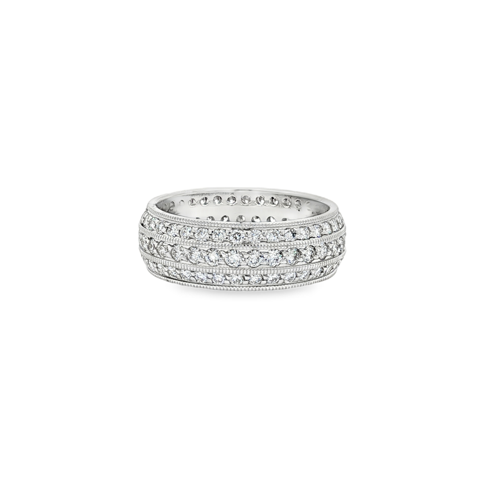 18K White Gold Three Row Diamond Band