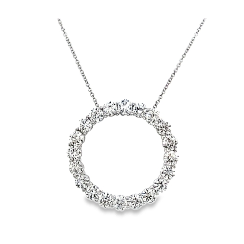 14K White Gold Diamond Circle Pendant Necklace