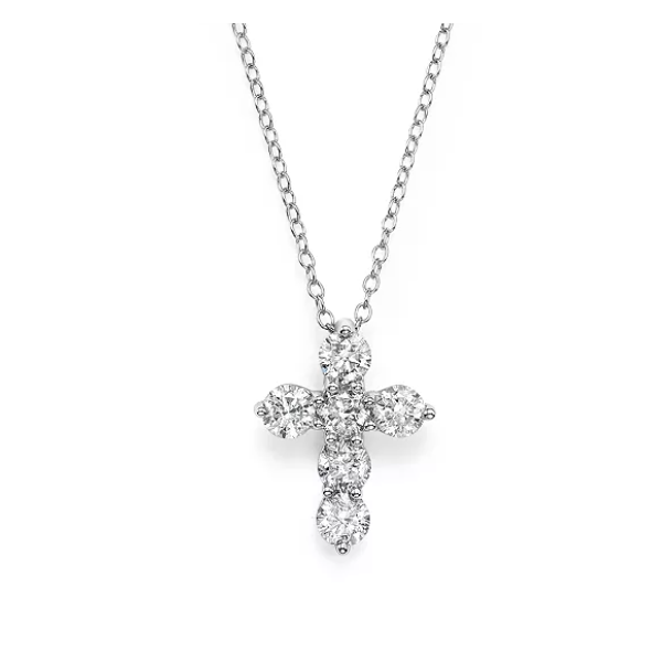 14K White Gold Diamond Cross Necklace