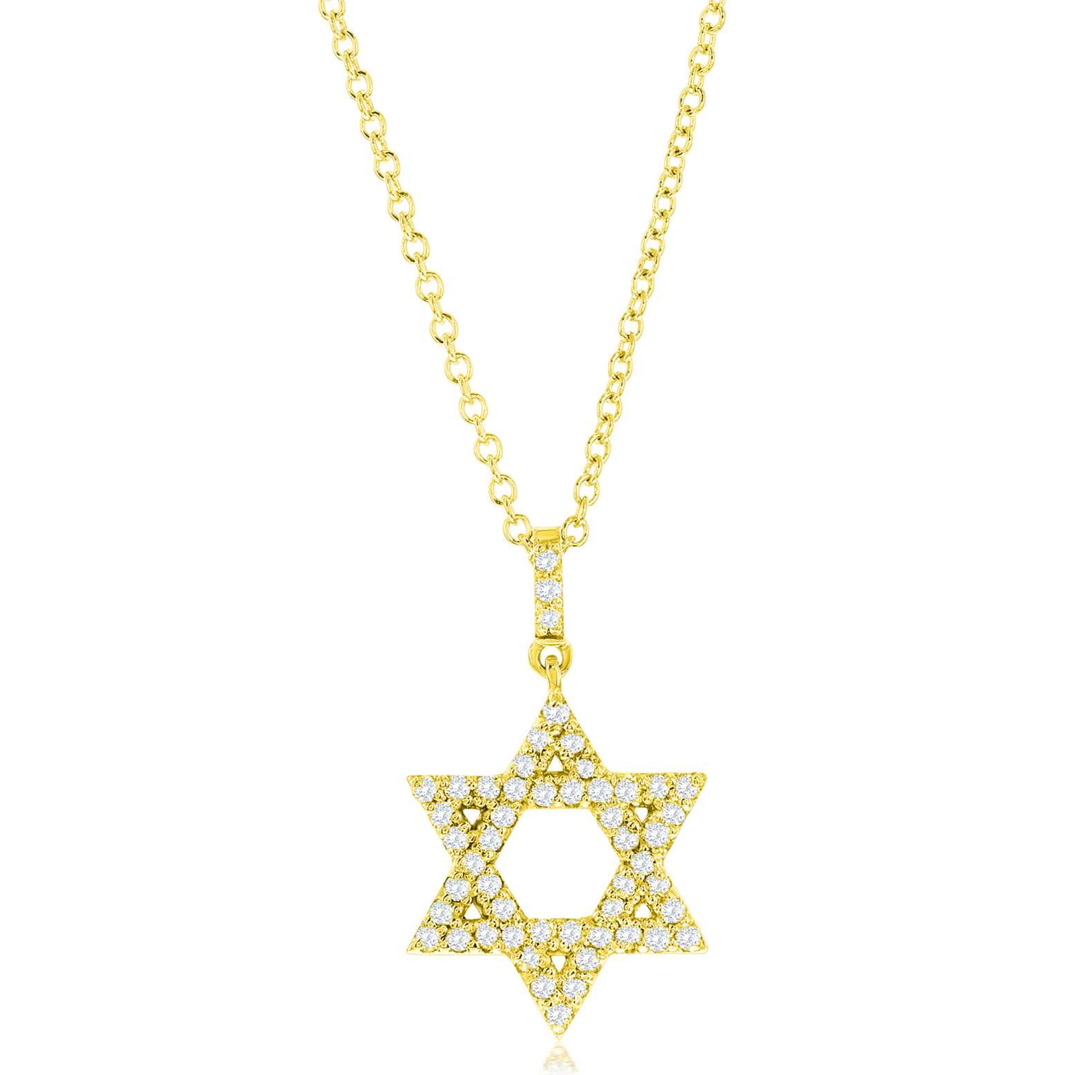 18K Yellow Gold Magen David Star Diamond Necklace