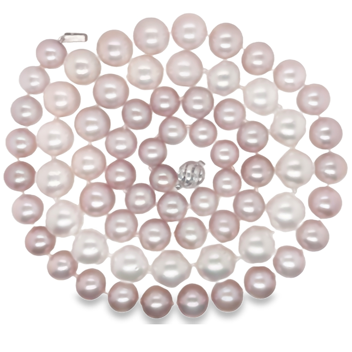 14K White Gold Diamond and Pink Ombre Freshwater Pearl Necklace