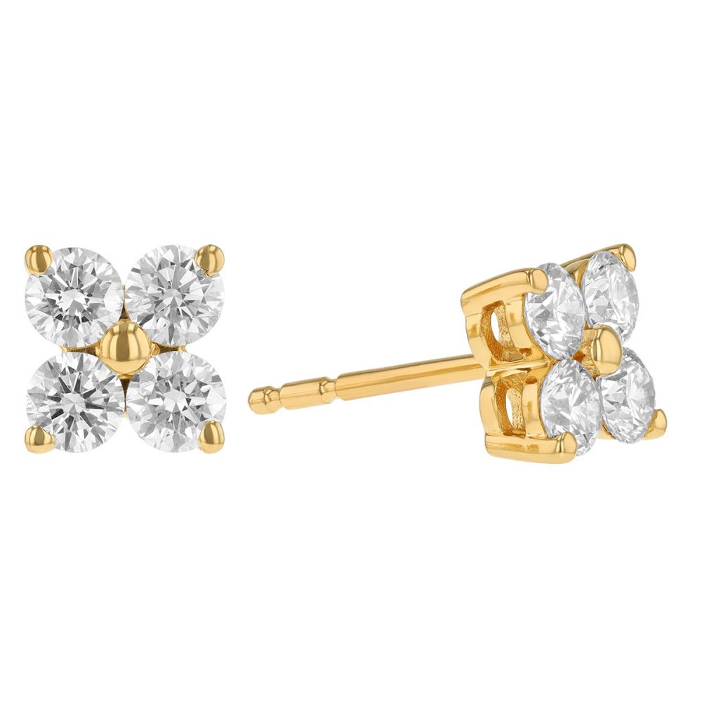 14K Yellow Gold Diamond Cluster Earrings