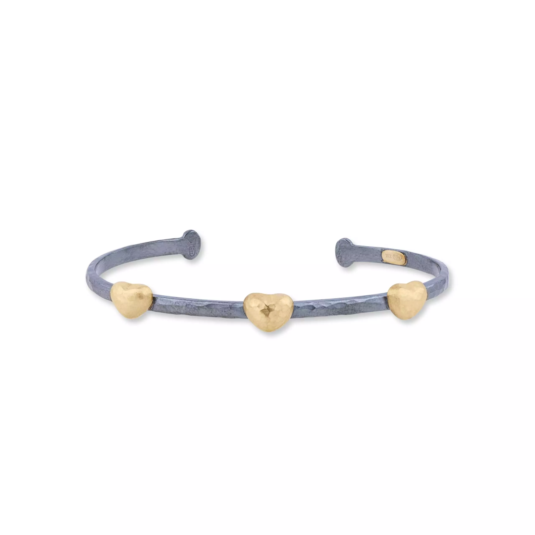 Lika Behar Oxidized Sterling Silver and 24K Yellow Gold Heart Cuff Bracelet
