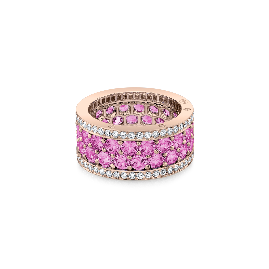 Robert Procop 18K Rose Gold American Glamour Pink Sapphire and Diamond Eternity Ring