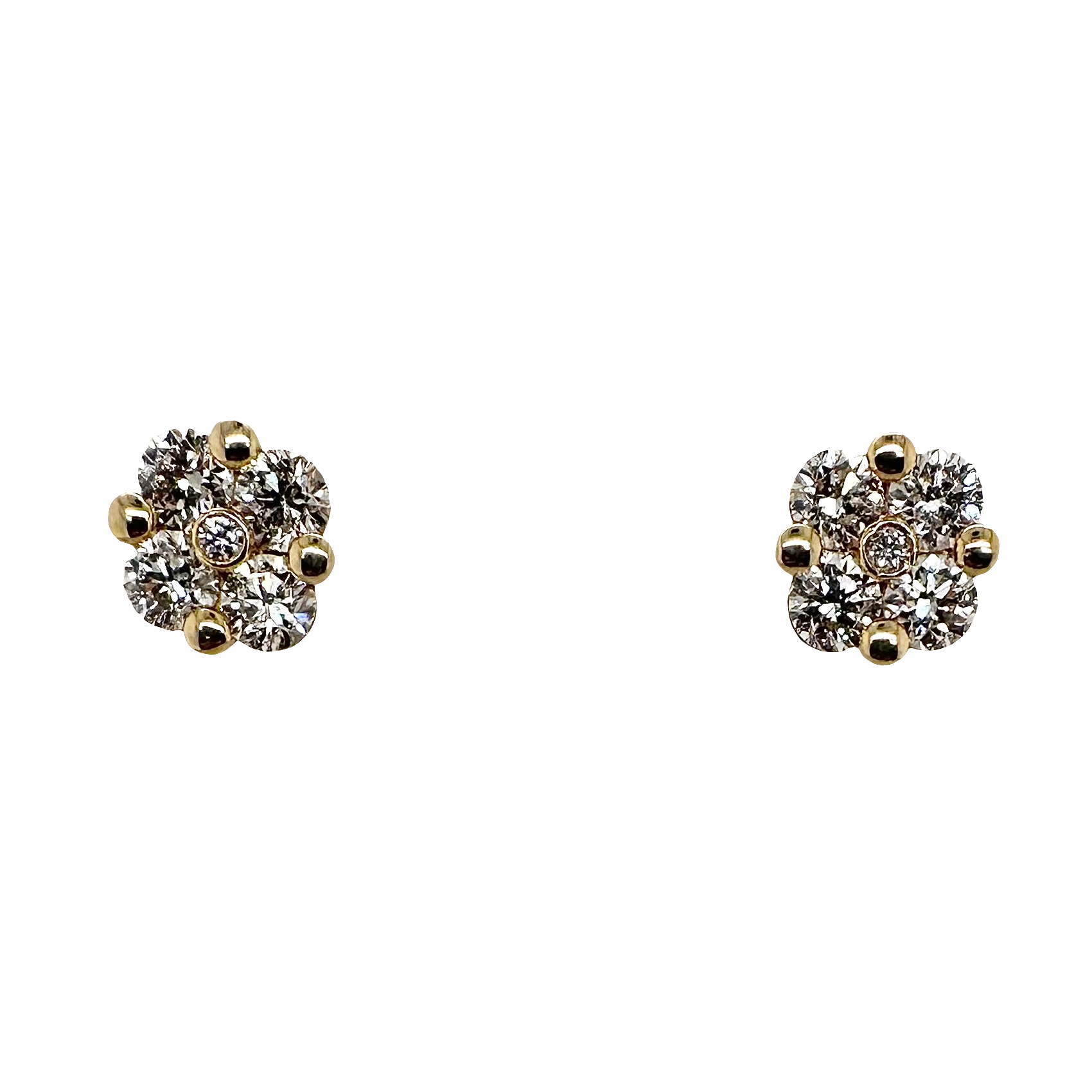 14K Yellow Gold Diamond Square Stud Earrings