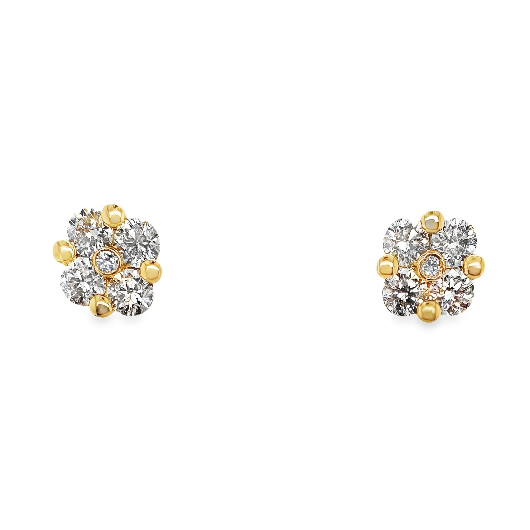 14K Yellow Gold Diamond Square Stud Earrings