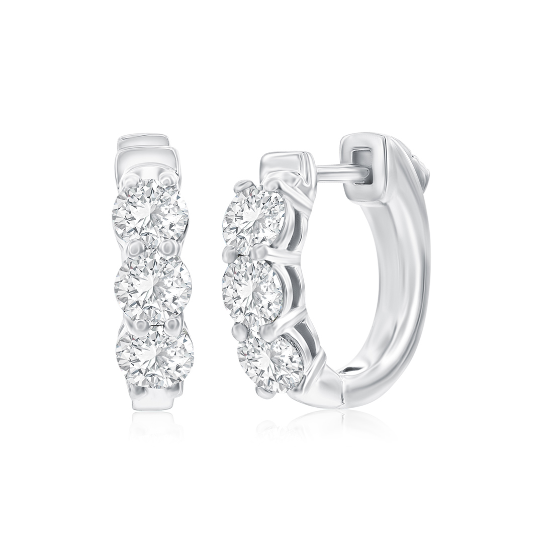 14K White Gold Diamond Hoop Earrings