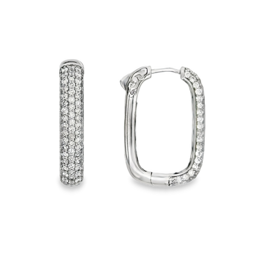 14K White Gold Diamond Rectangle Hoop Earrings - 6570