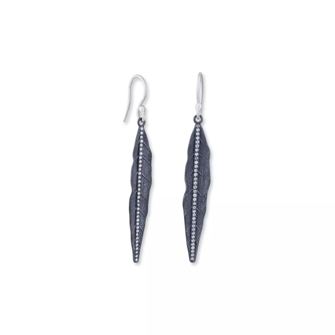 Lika Behar Oxidized Sterling Silver Diamond Leaf Earrings