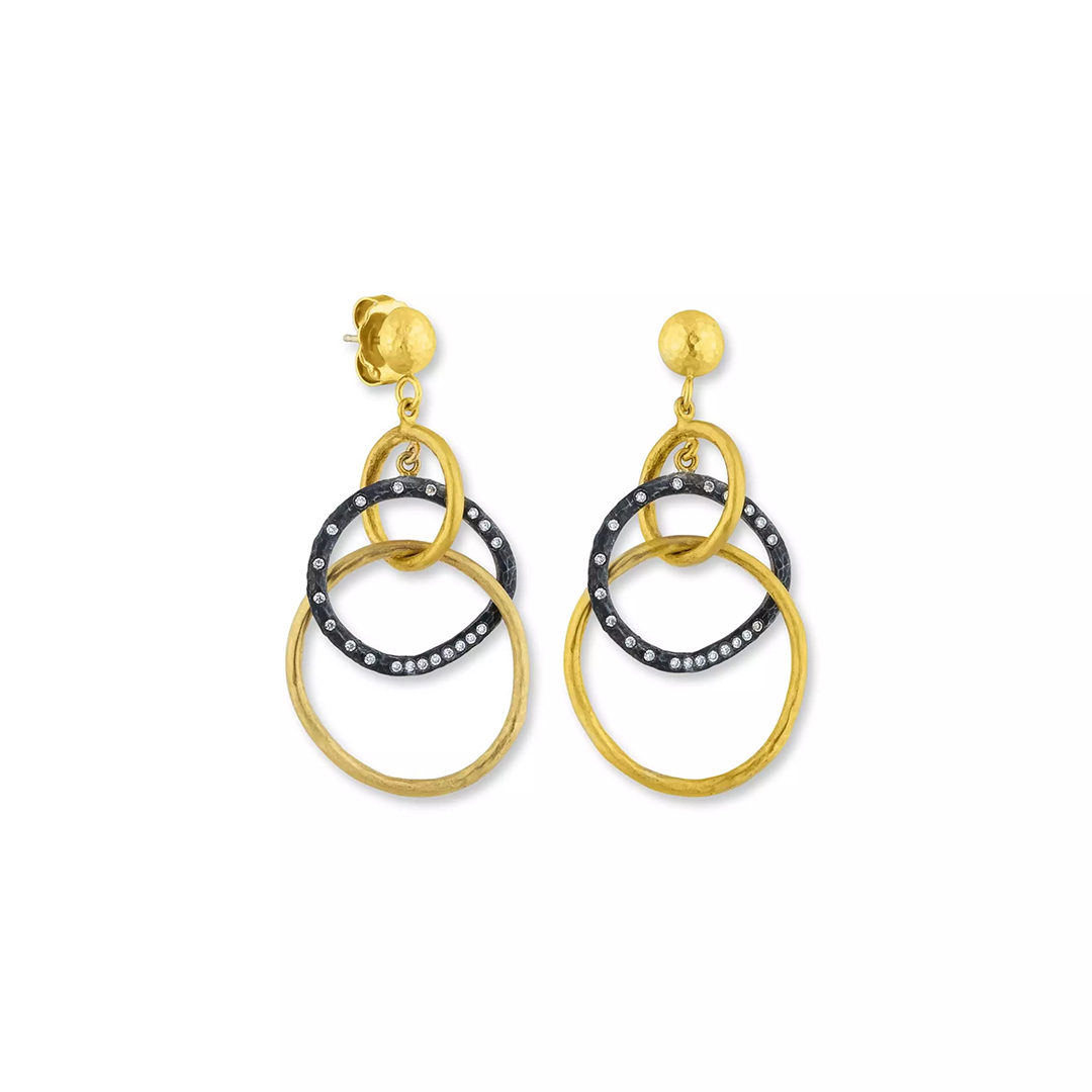 Lika Behar 24K Yellow Gold and Oxidized Sterling Silver Yin and Yang Diamond Earrings