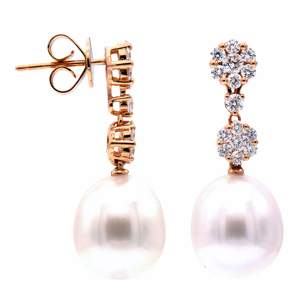 18K Rose Gold Pearl and Diamond Earrings
