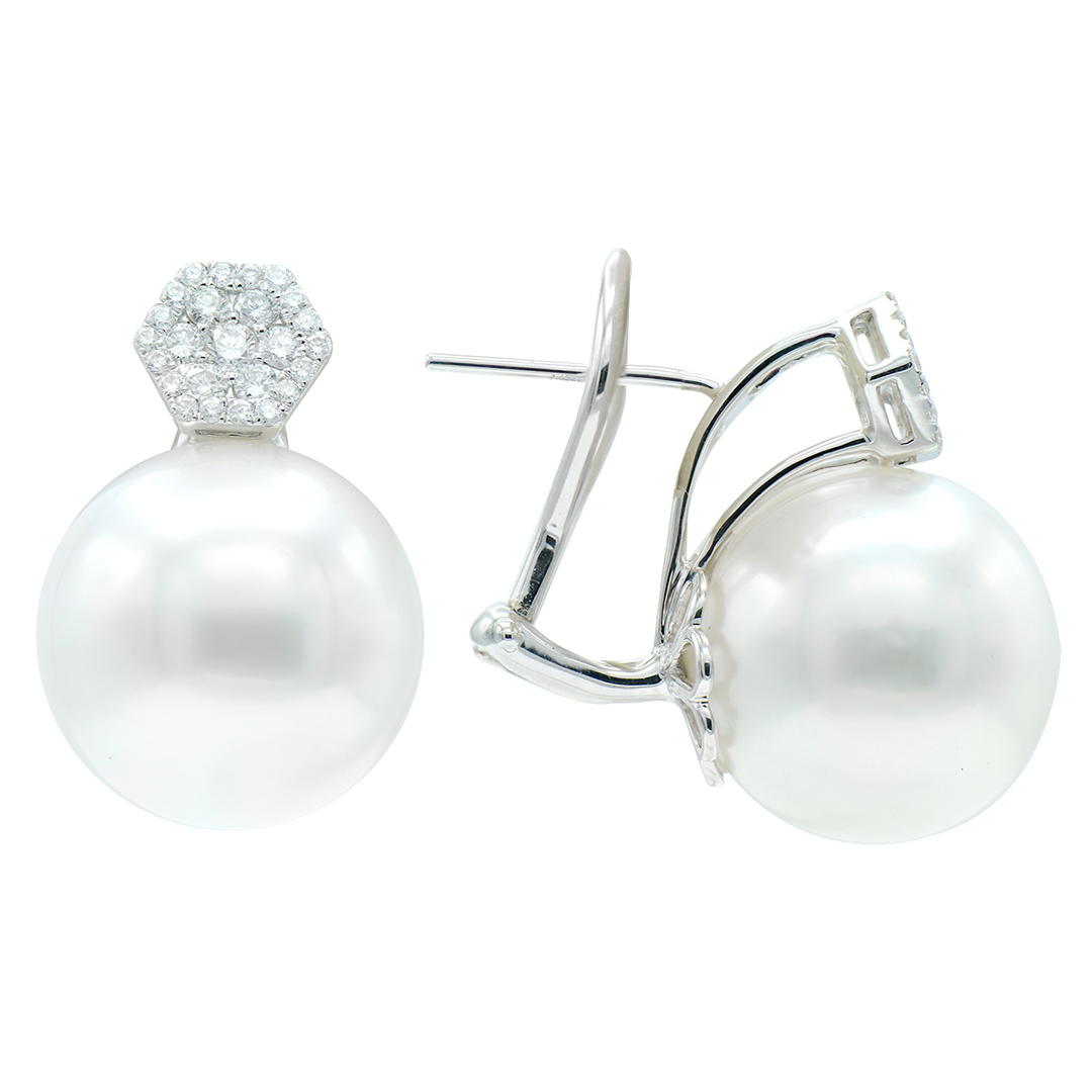 18K White Gold Pearl and Diamond Earrings