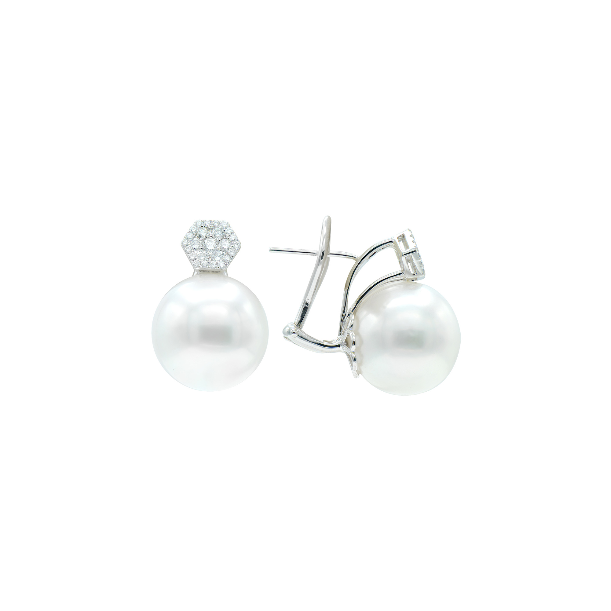 18K White Gold Pearl and Diamond Earrings
