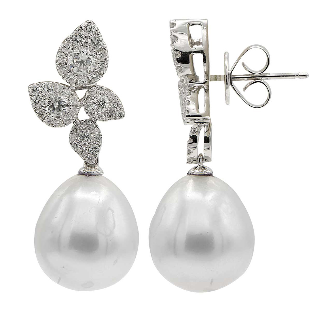 18K White Gold Pearl and Diamond Earrings