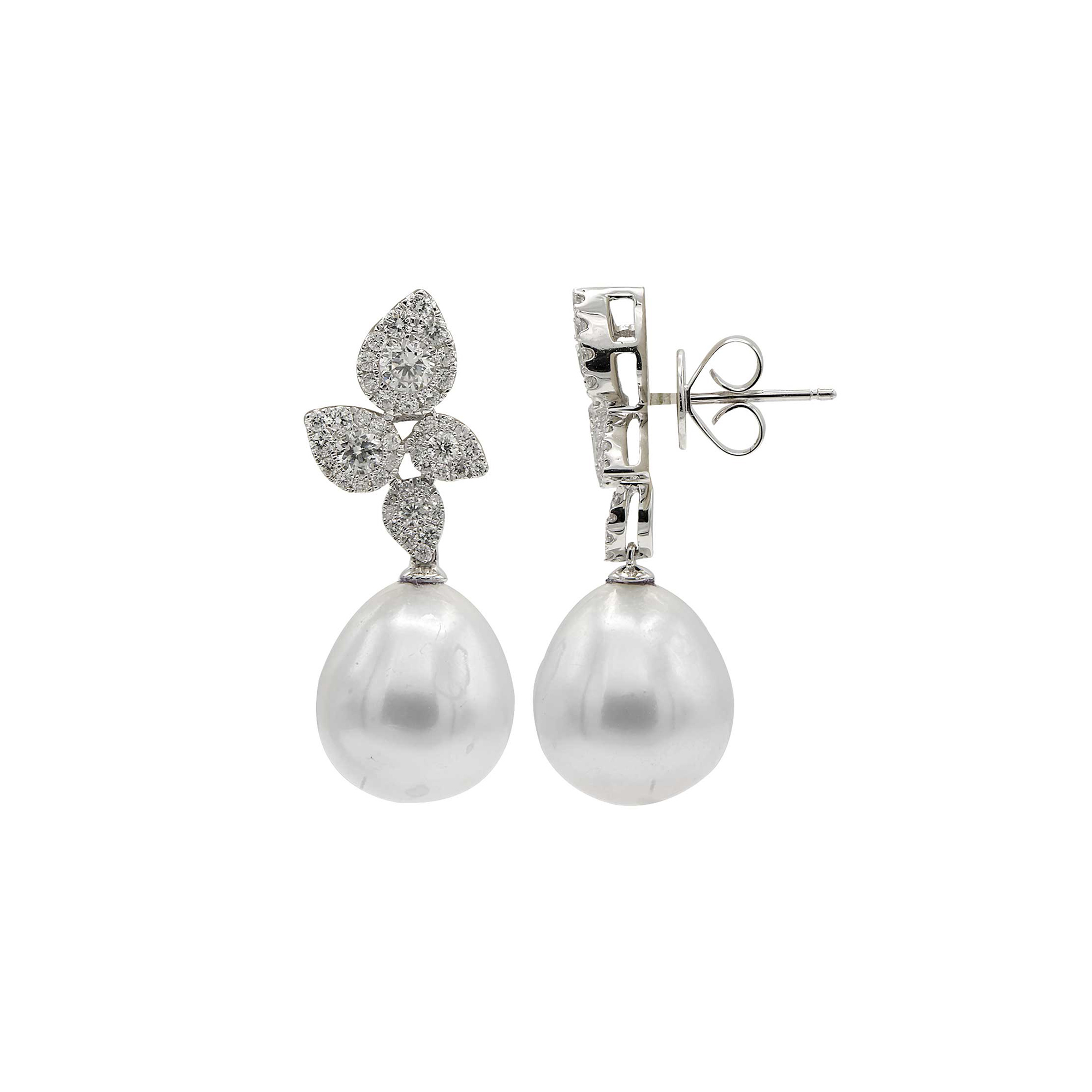 18K White Gold Pearl and Diamond Earrings