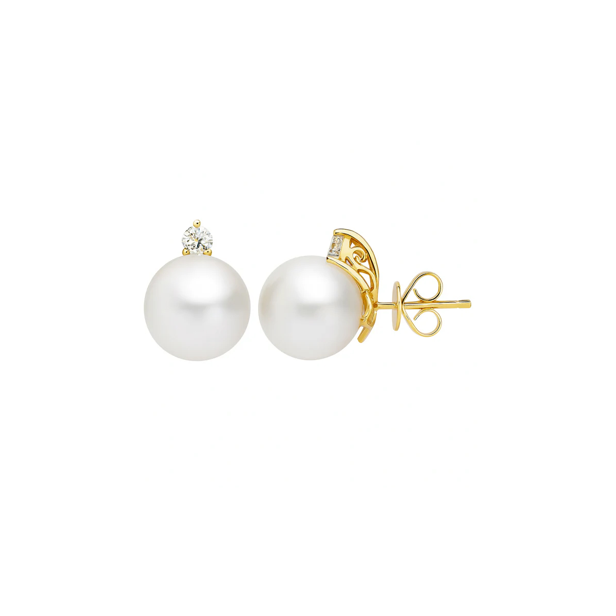 18K Yellow Gold Pearl and Diamond Earrings