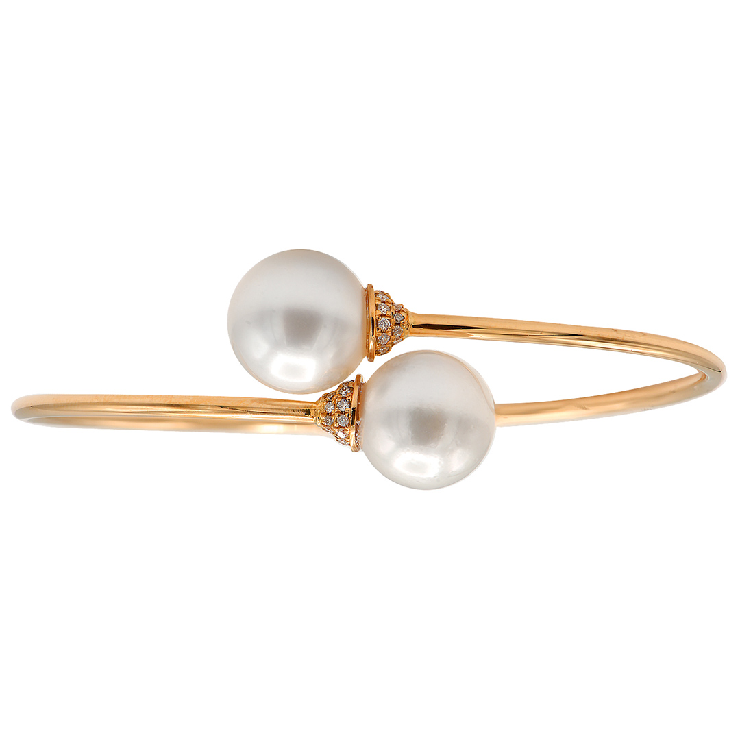 18K Rose Gold Pearl and Diamond Bangle