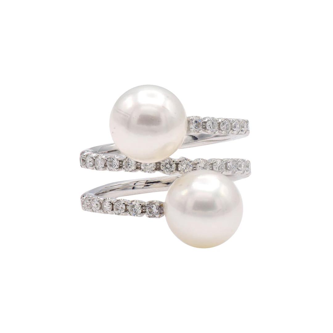 14K White Gold Pearl and Diamond Ring