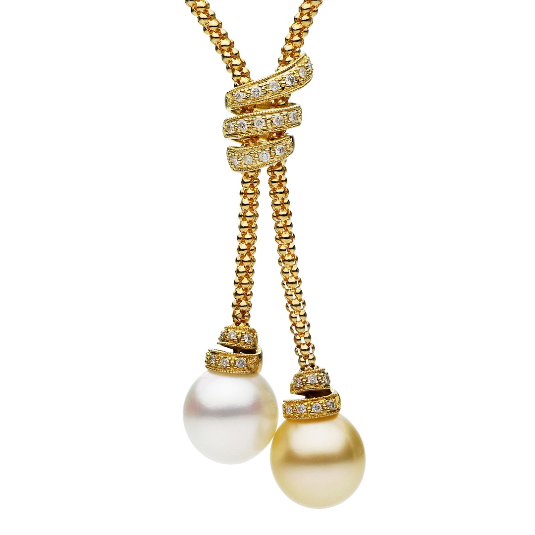 18K Yellow Gold Pearl and Diamond Necklace