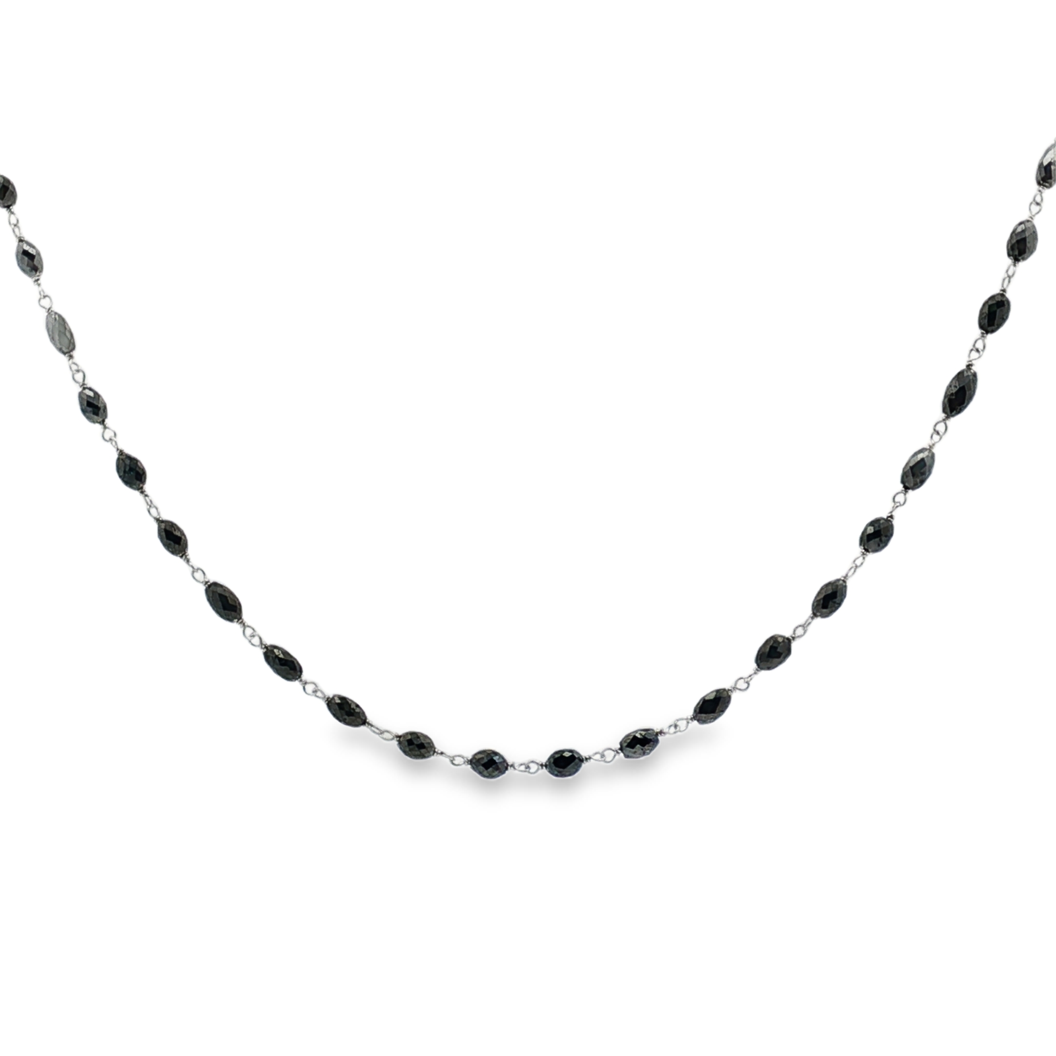 18K White Gold Elongated Briolette Black Diamond Necklace