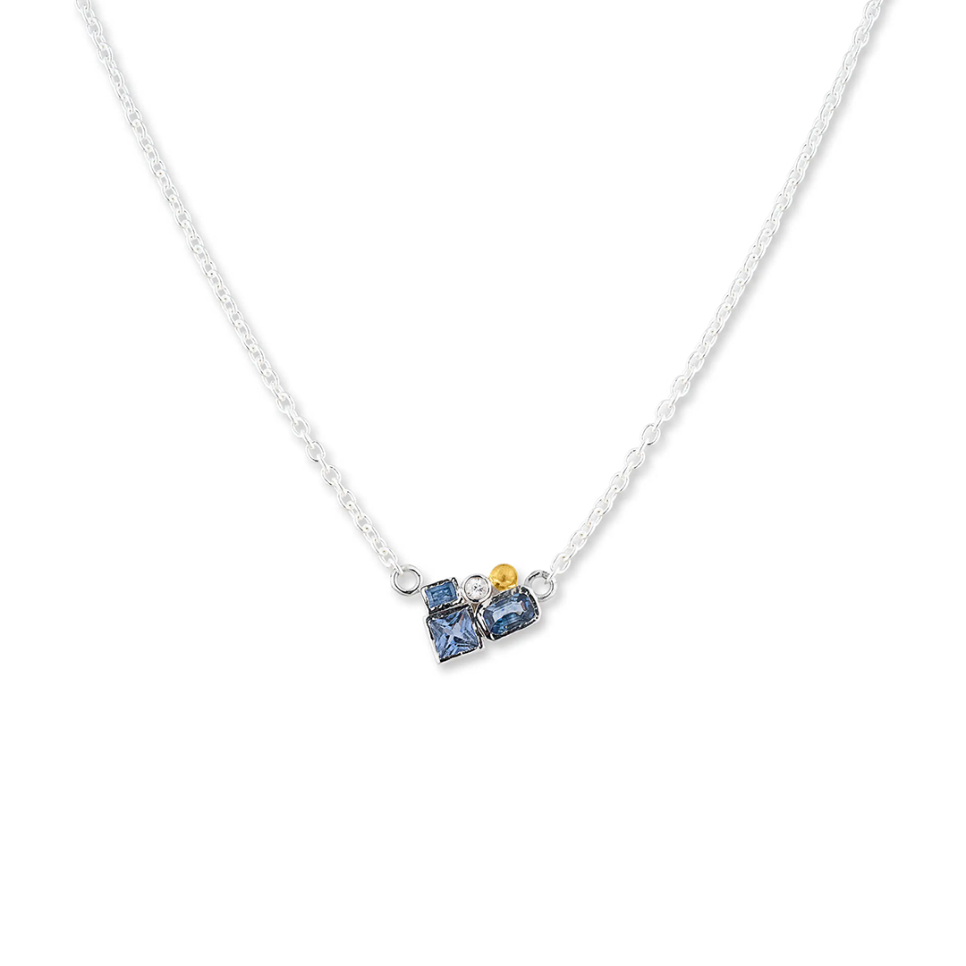 Lika Behar Sterling Silver and 24K Yellow Gold Sapphire Cluster Necklace
