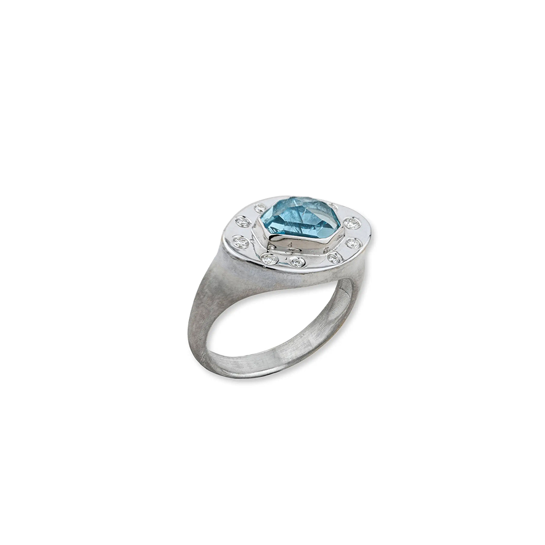 Lika Behar Sterling Silver Aquamarine Diamond RIng