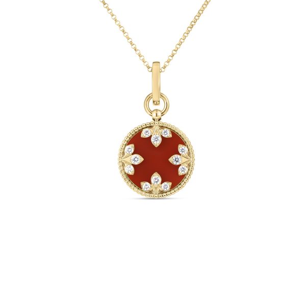 18K YELLOW GOLD VENETIAN MEDALLIONS SMALL DIAMOND AND RED AGATE NECKLACE
