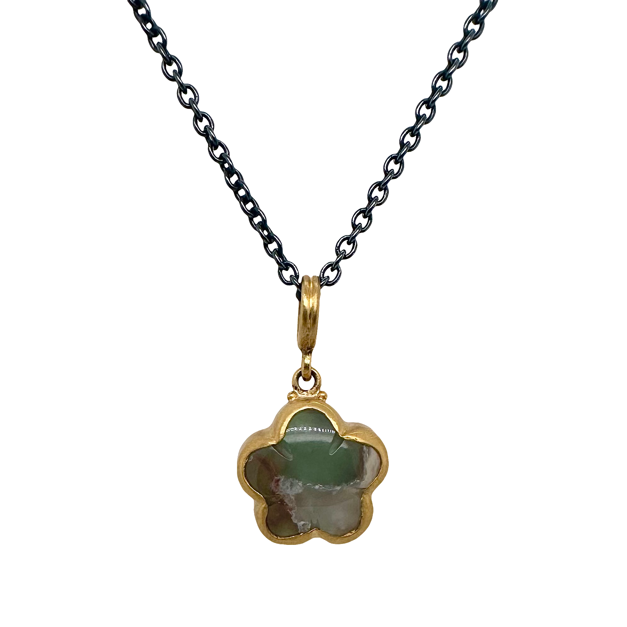 Sterling Silver and 24K Yellow Gold Aquaprase Flower Necklace