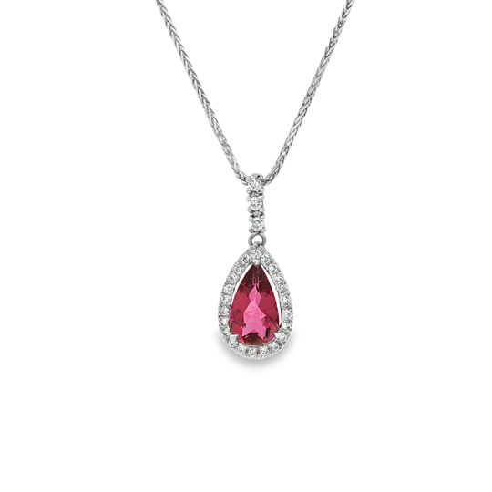 Platinum Rubellite and Diamond Pendant Necklace
