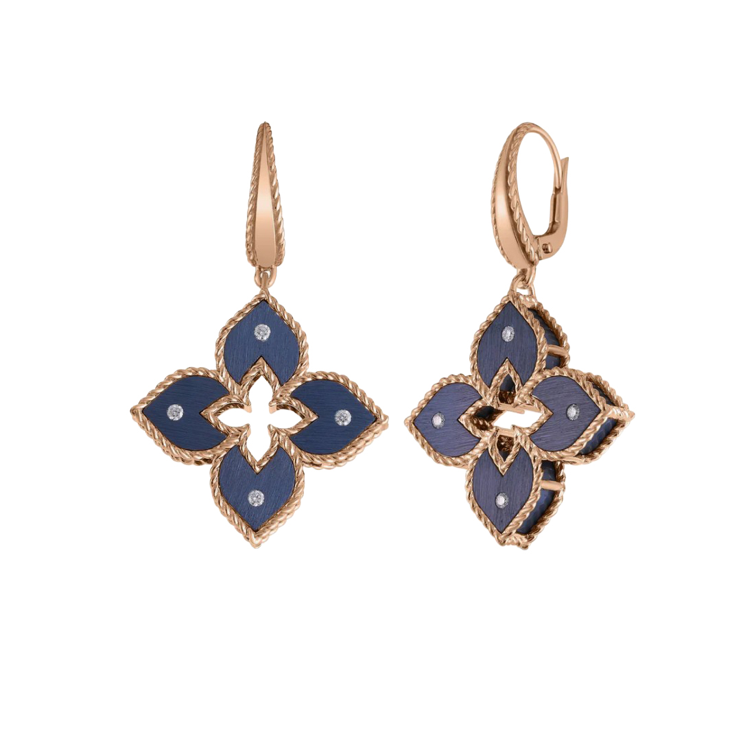 Roberto Coin 18K Rose Gold Grey Titanium Flower Earrings