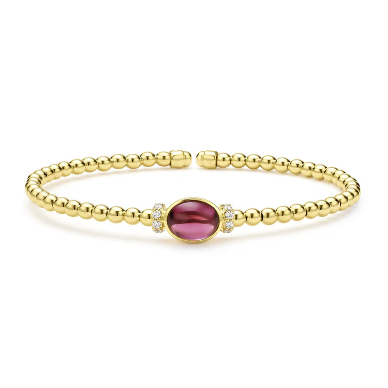 LAGOS 18K Yellow Gold Rhodolite and Diamond Beaded Cuff Bracelet