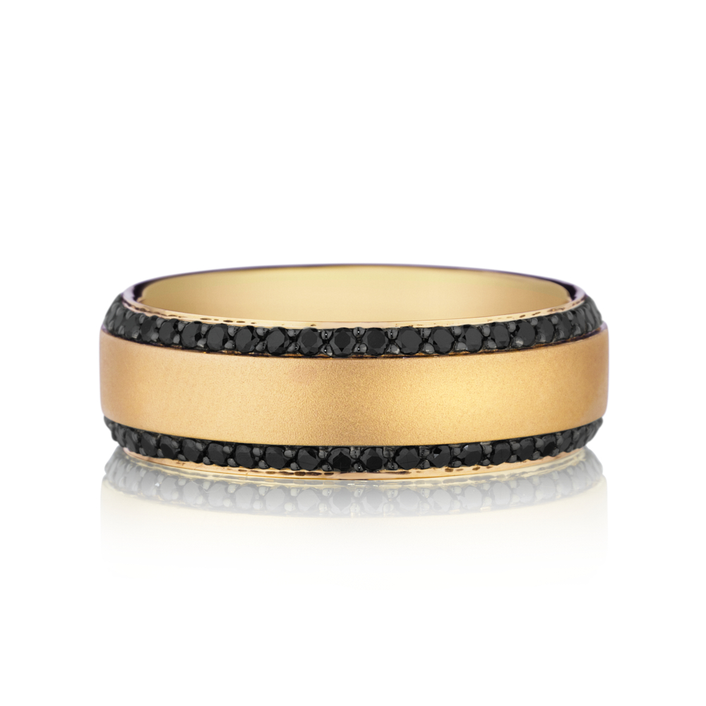 Henri Daussi 14K Yellow Gold Black Diamond Band itemprop=