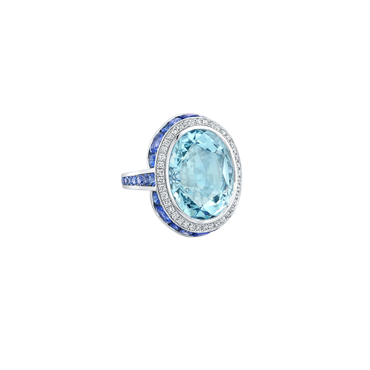 Robert Procop 18K White Gold Aquamarine Sapphire and Diamond Oval Ring itemprop=