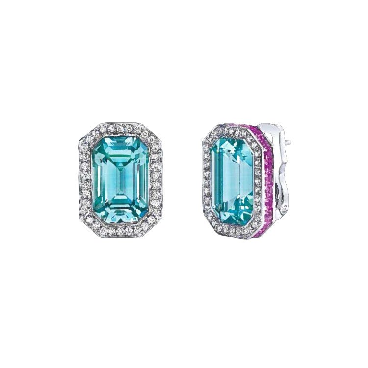 Robert Procop Platinum Aquamarine Sapphire and Diamond Earrings itemprop=
