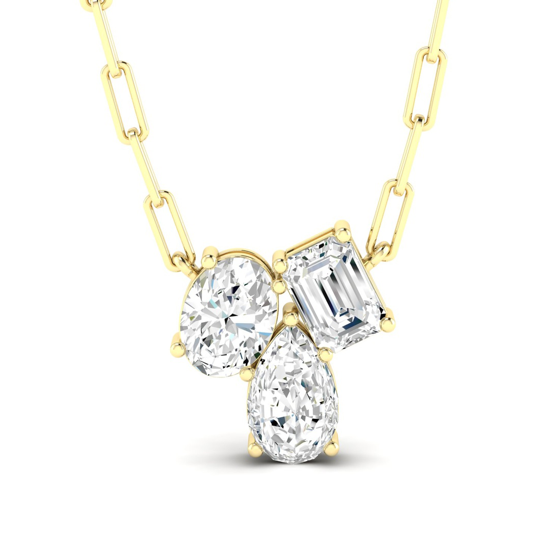 14K Yellow Gold Diamond Cluster Necklace