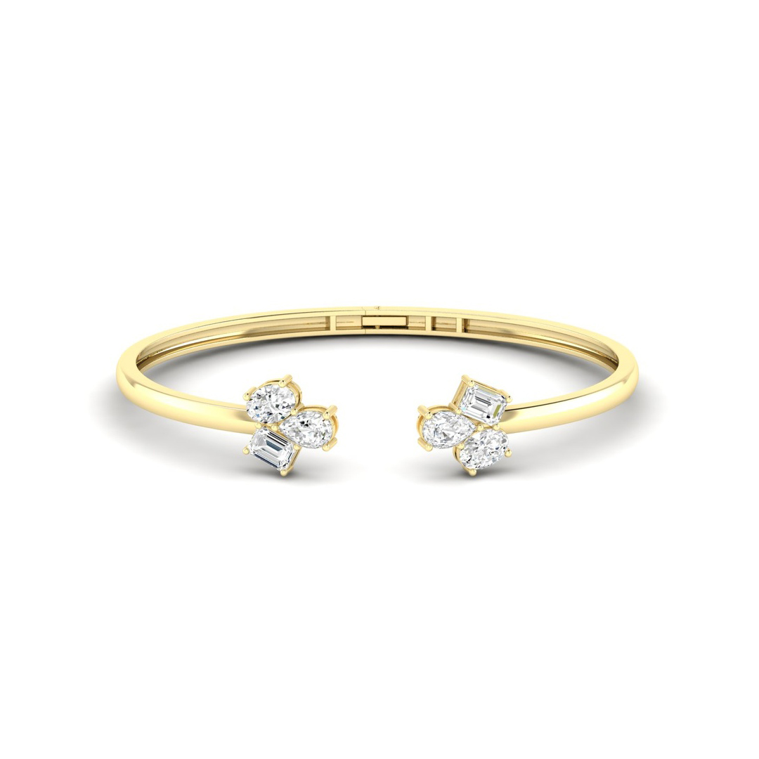 14K Yellow Gold Diamond Cluster Cuff Bracelet