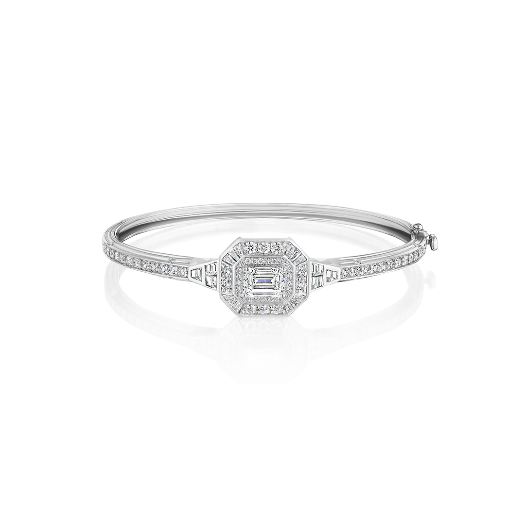 Penny Preville 18K White Gold Art Deco 50th Anniversary Diamond Bangle - B5287W