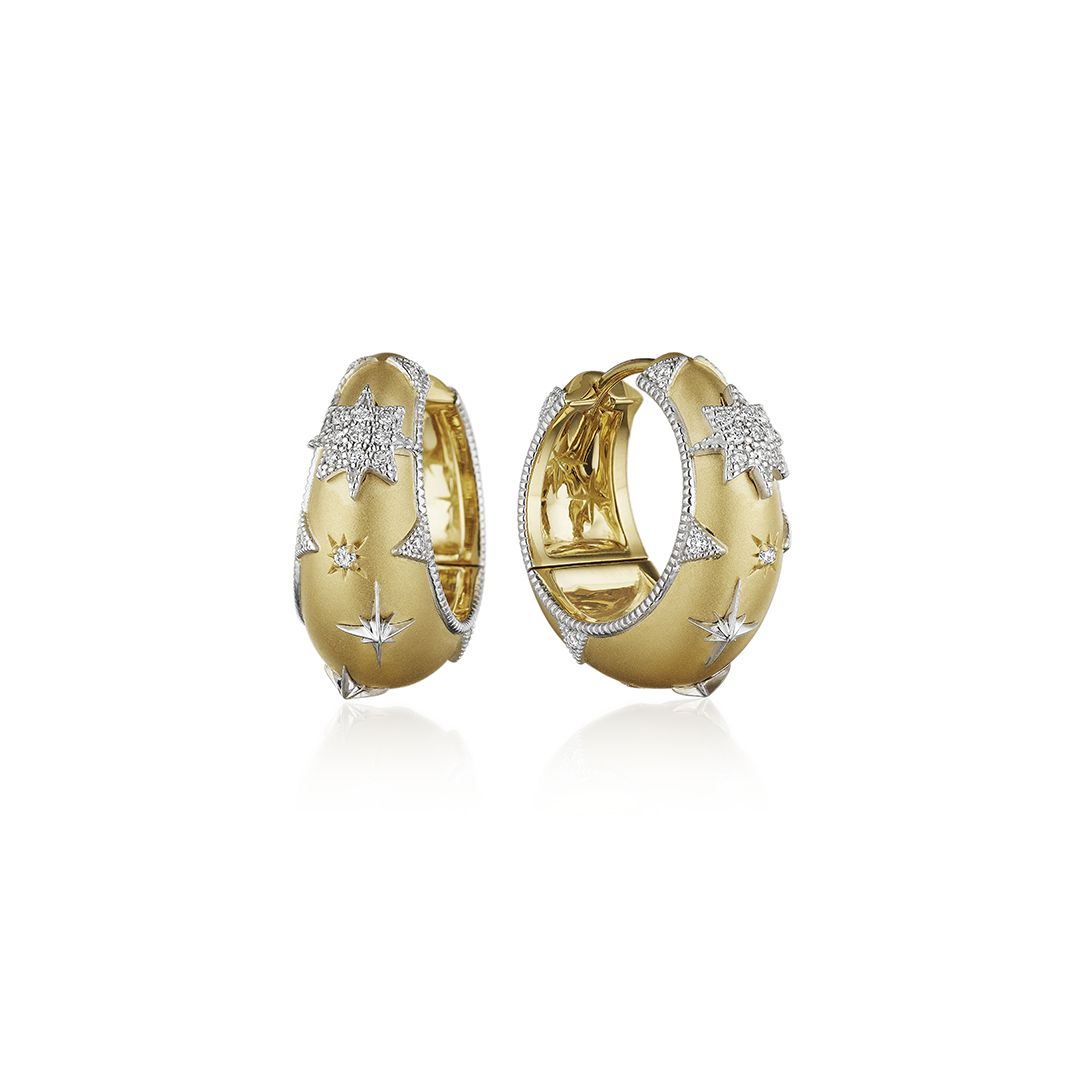Penny Preville 18K Yellow and White Gold Diamond Hoop Earrings