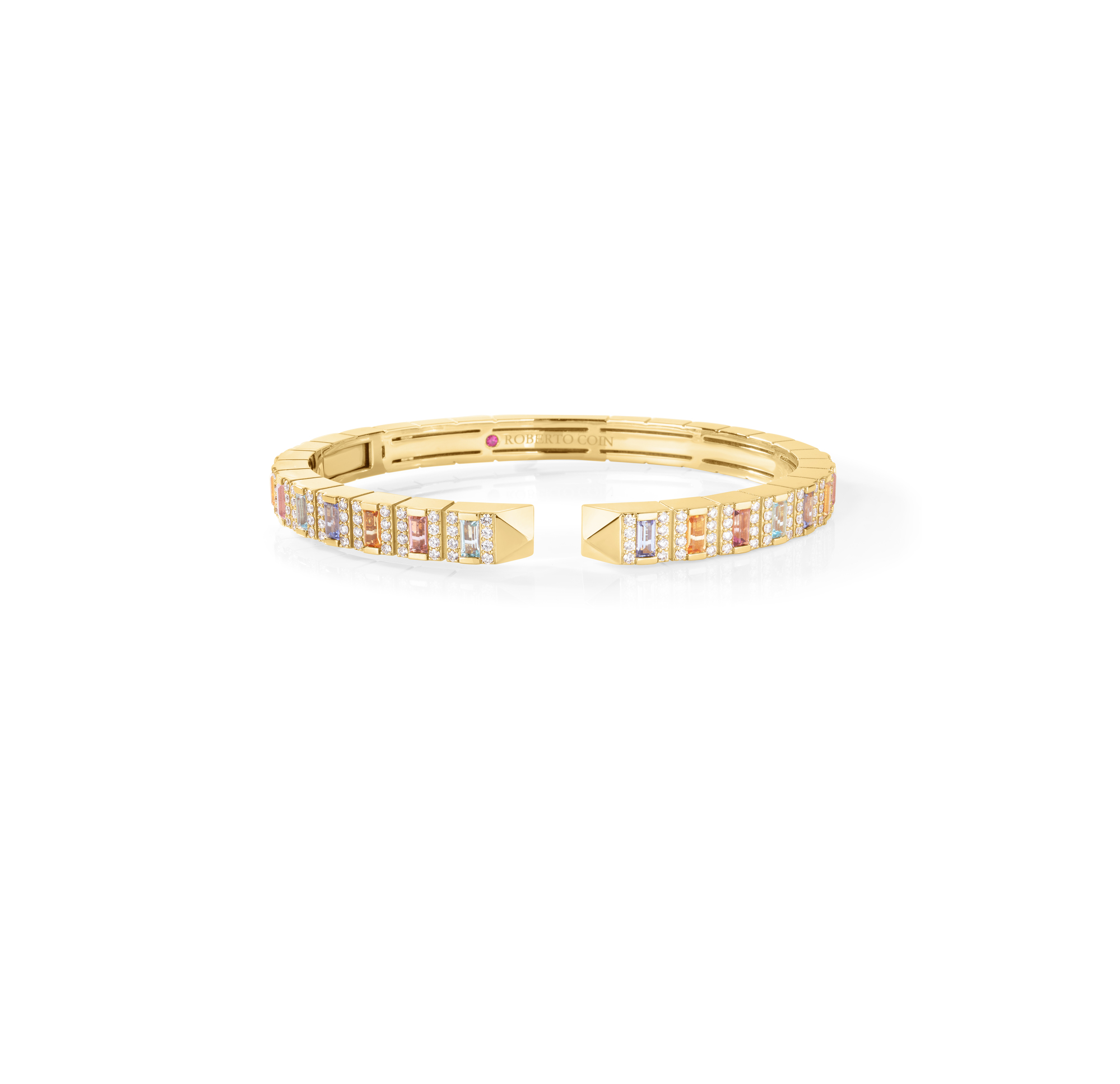 18K YELLOW GOLD OBELISCO PAVE DIAMOND & MIXED STONES BANGLE