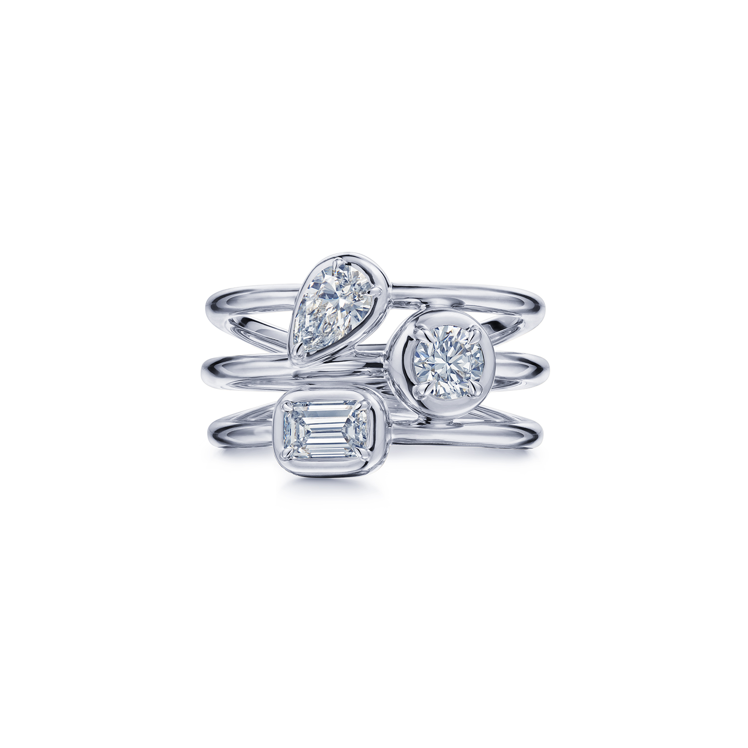 Kwiat 18K White Gold Starry Night Three Row Ring
