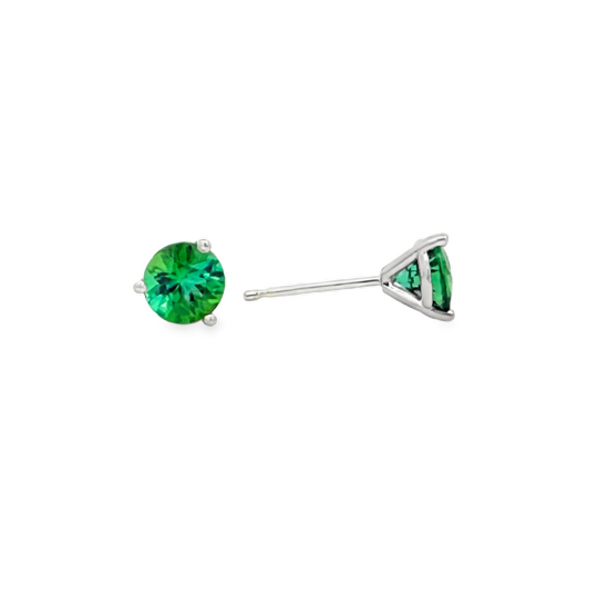 18K White Gold Green Tourmaline Stud Earrings - 6572