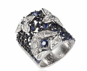 Mariani 18K White Gold And Blue Rhodium Sapphire And Diamond Ring - 02834AN
