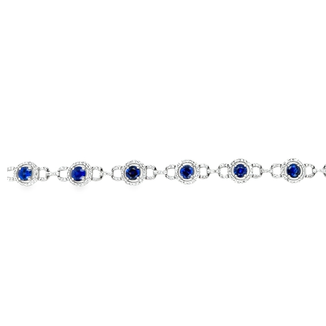 18K White Gold Diamond Blue Sapphire Bracelet